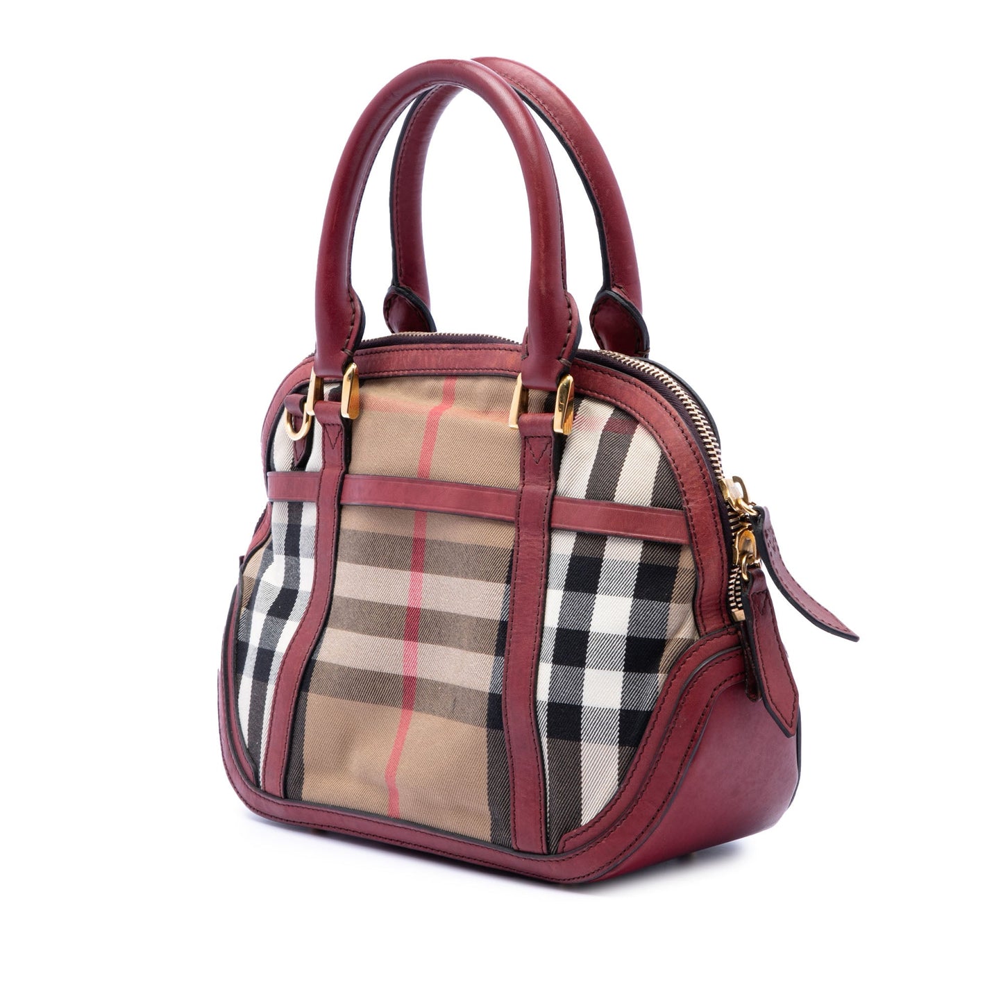 Burberry Small Leather Trimmed House Check Canvas Bridle Orchard Satchel