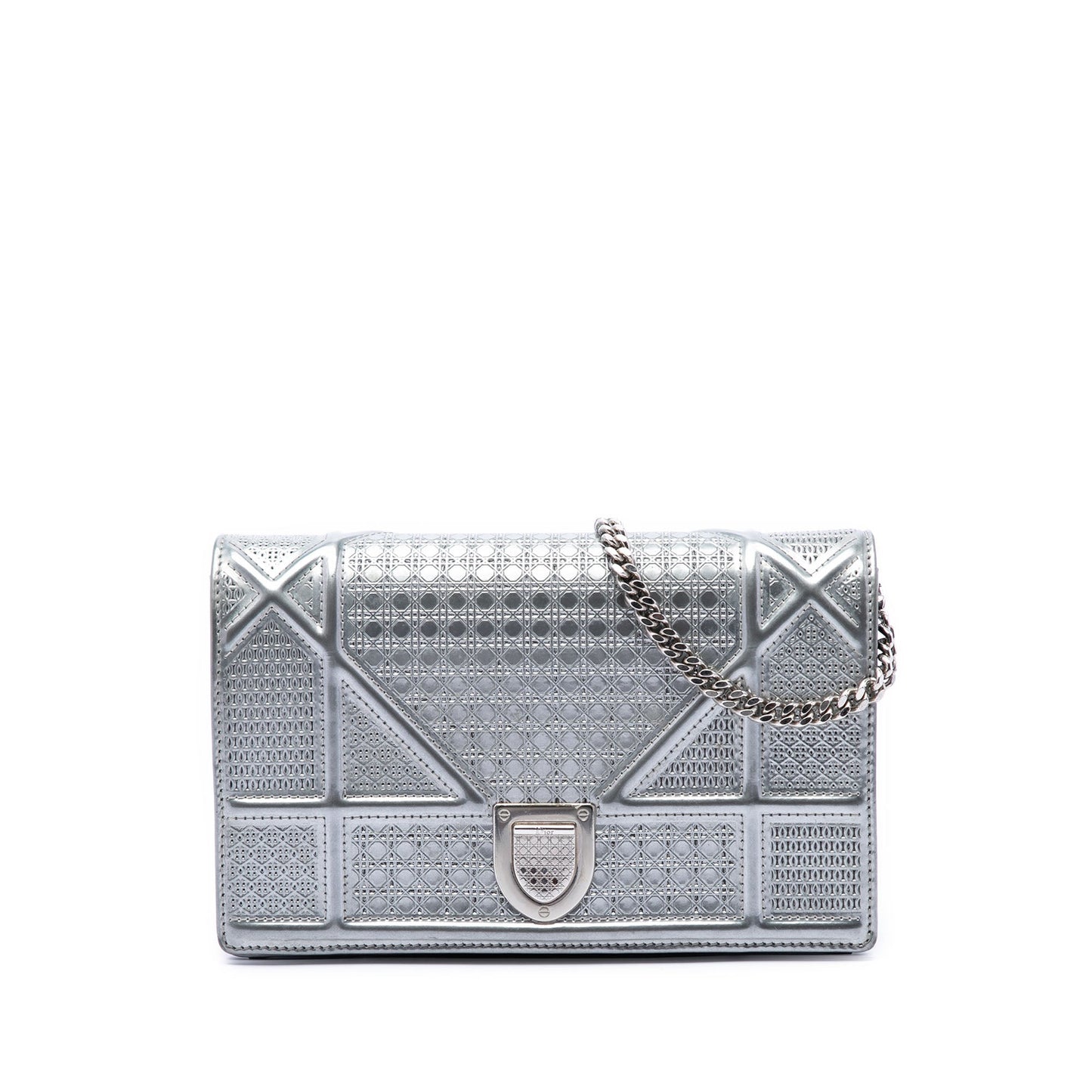 Dior Metallic Patent Microcannage Diorama Wallet on Chain