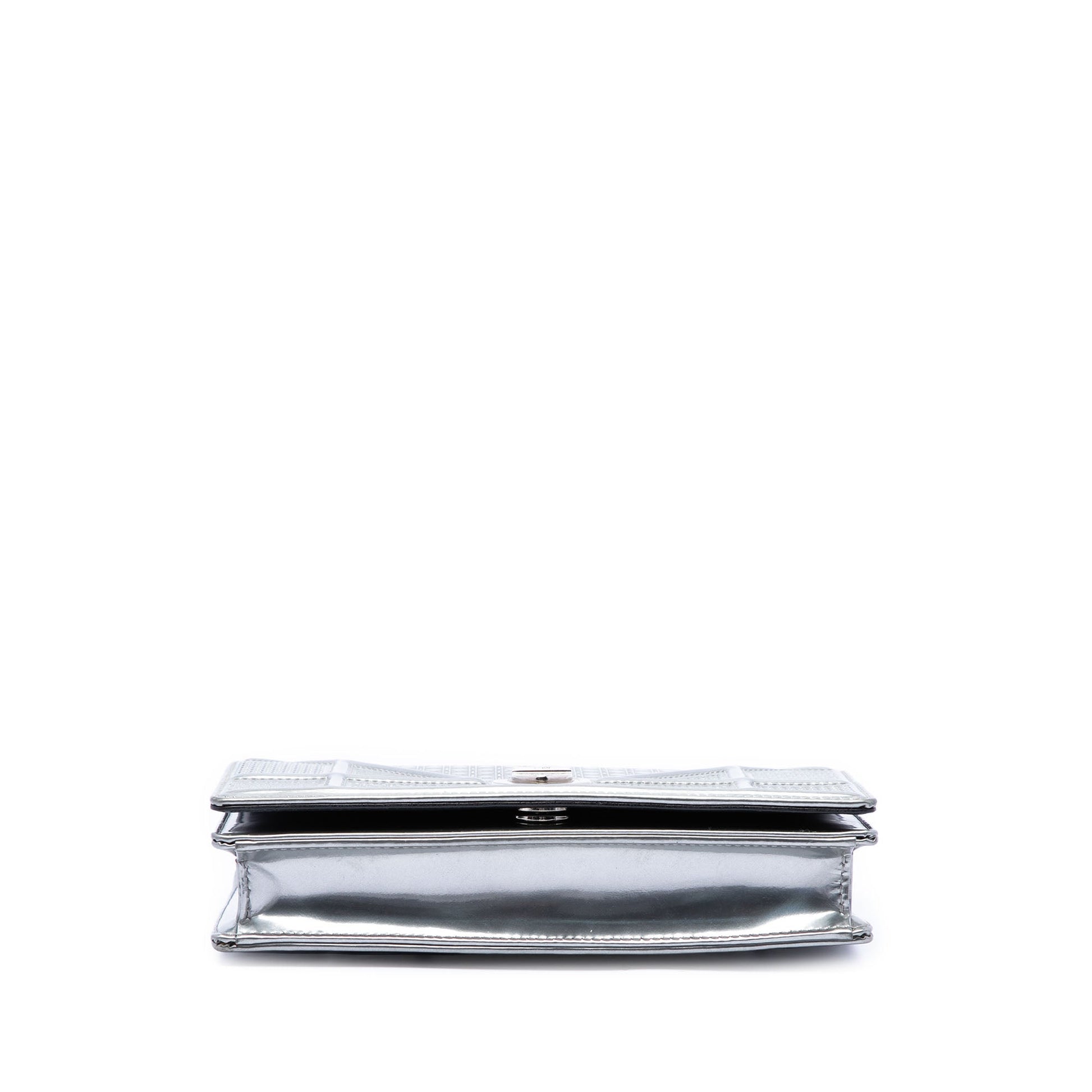 Dior Metallic Patent Microcannage Diorama Wallet on Chain