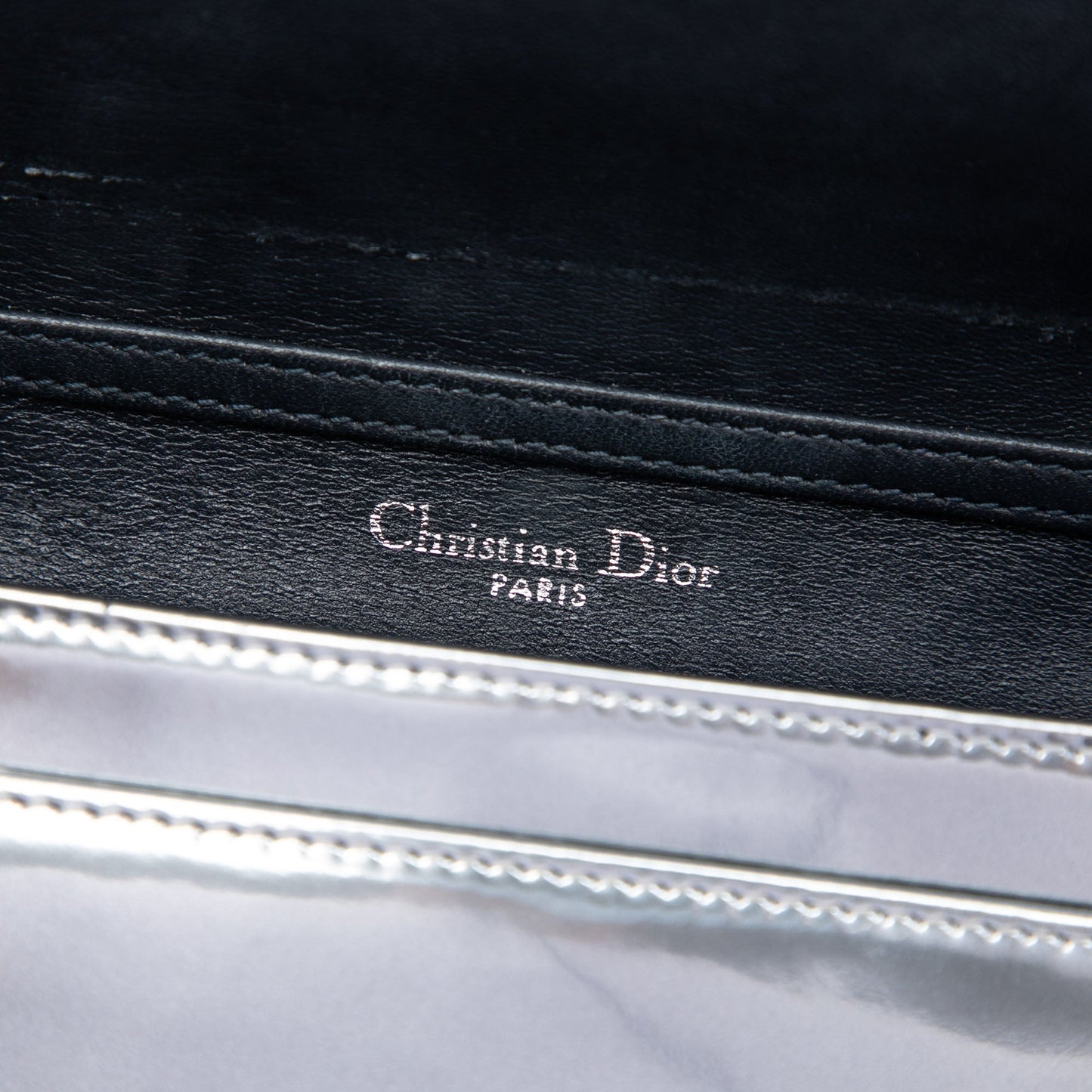 Dior Metallic Patent Microcannage Diorama Wallet on Chain