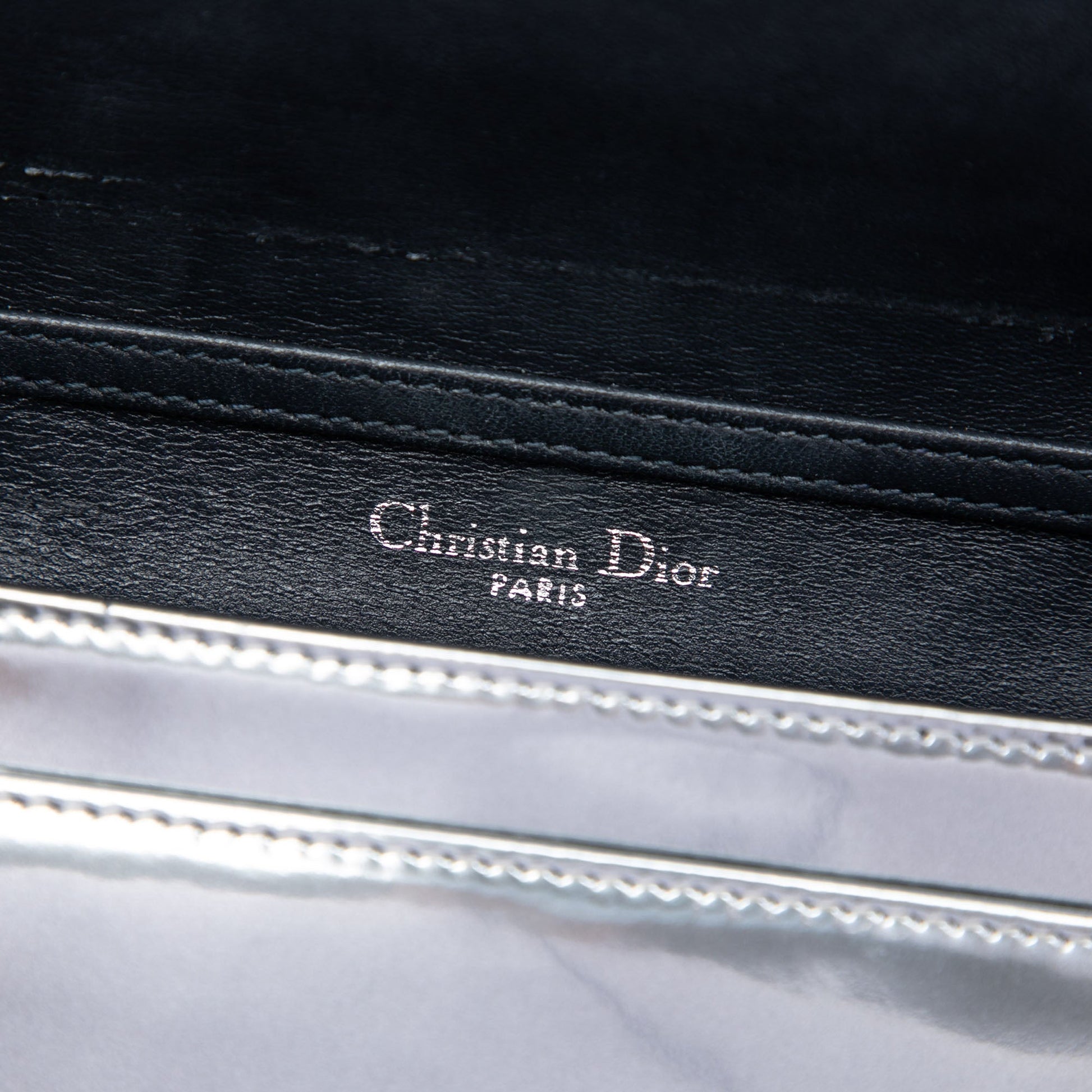 Dior Metallic Patent Microcannage Diorama Wallet on Chain