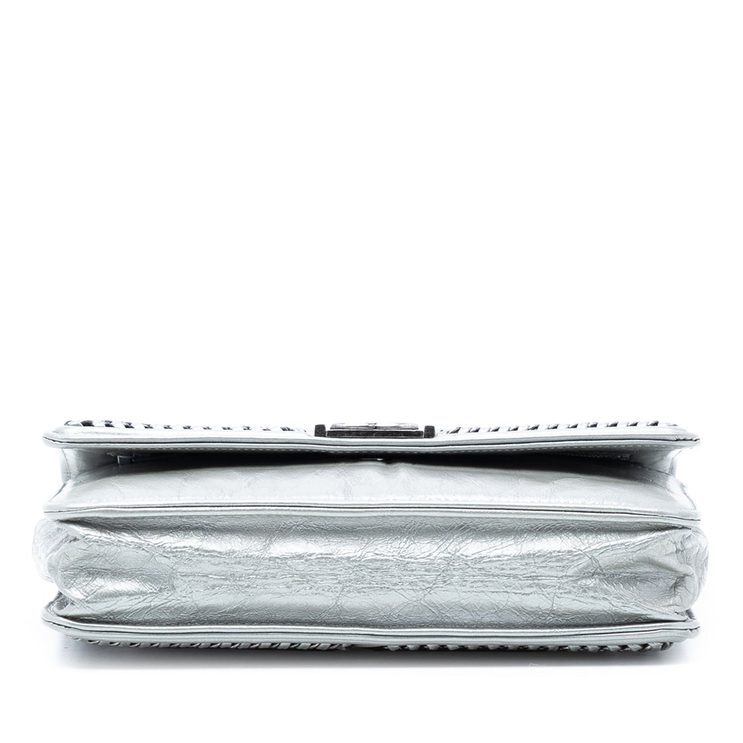 Chanel Quilted Crinkled Metallic Calfskin Boy Piped Wallet On Chain