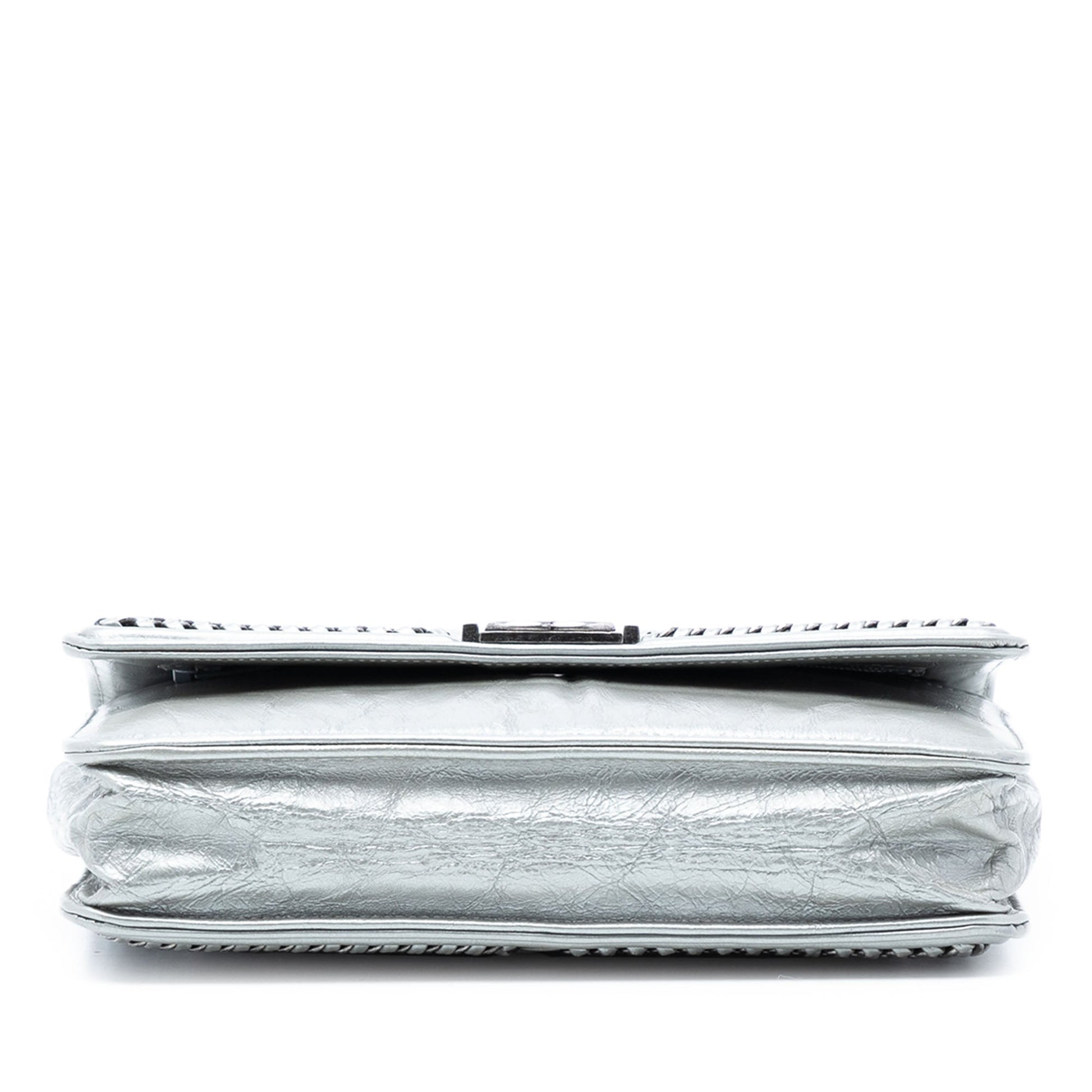 Chanel Quilted Crinkled Metallic Calfskin Boy Piped Wallet On Chain