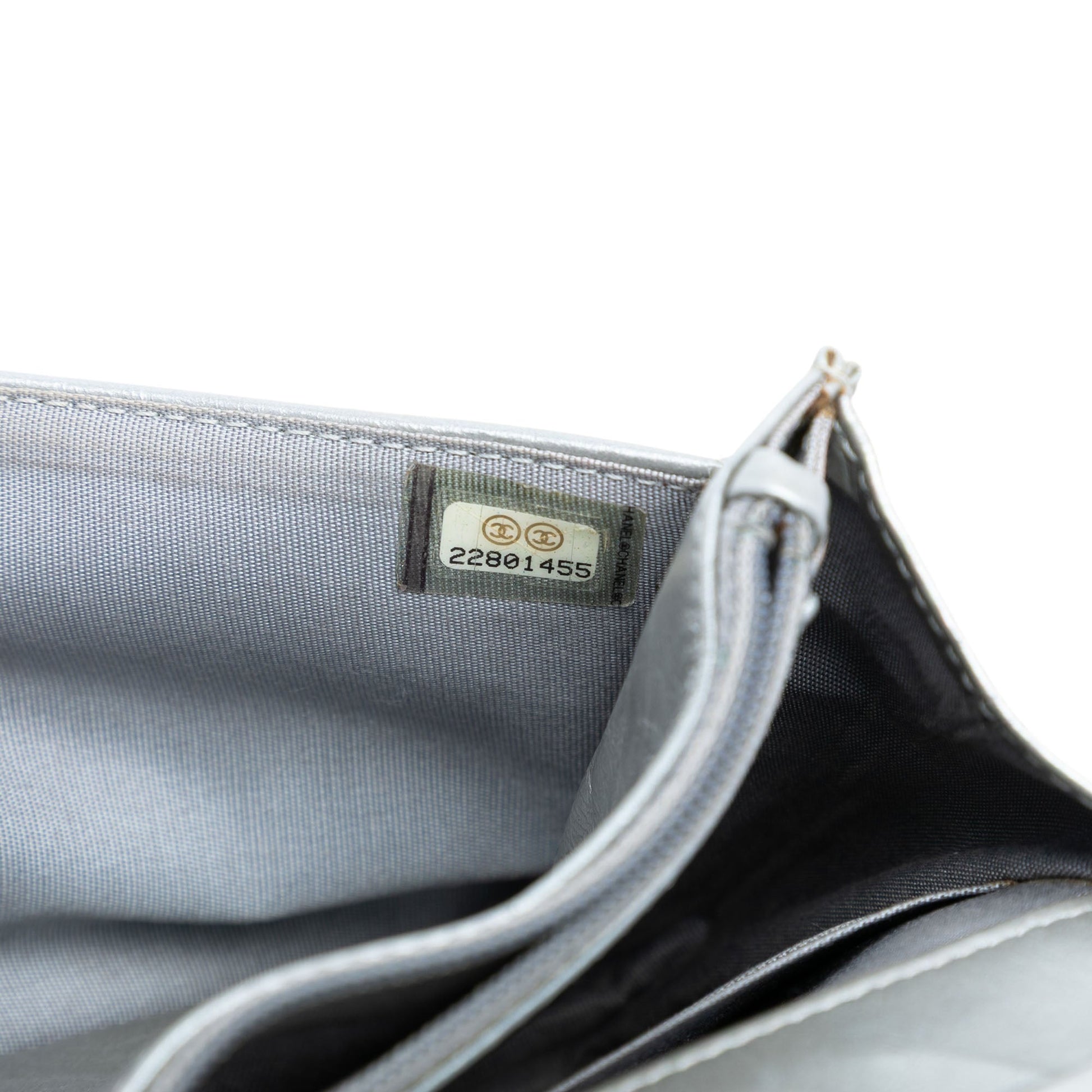 Chanel Quilted Crinkled Metallic Calfskin Boy Piped Wallet On Chain