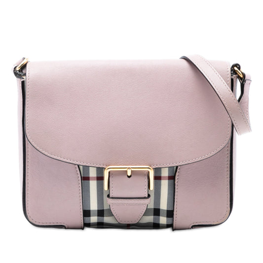 Burberry Small Haymarket Check Trimmed Leather Dickens Crossbody