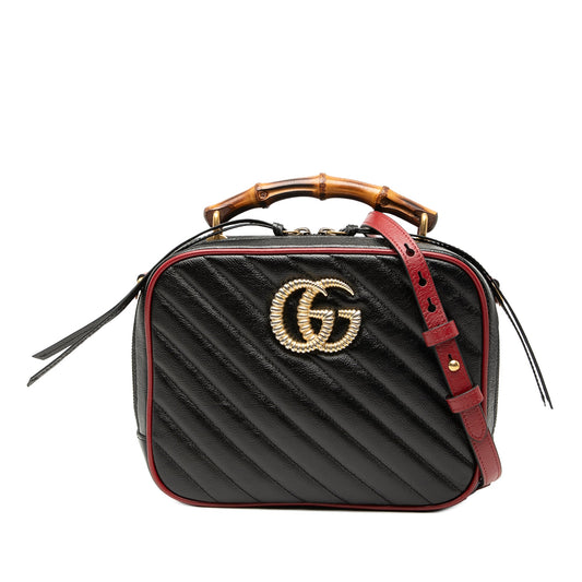 Gucci Small GG Marmont Matelasse Diagonal Leather Torchon Bamboo Satchel