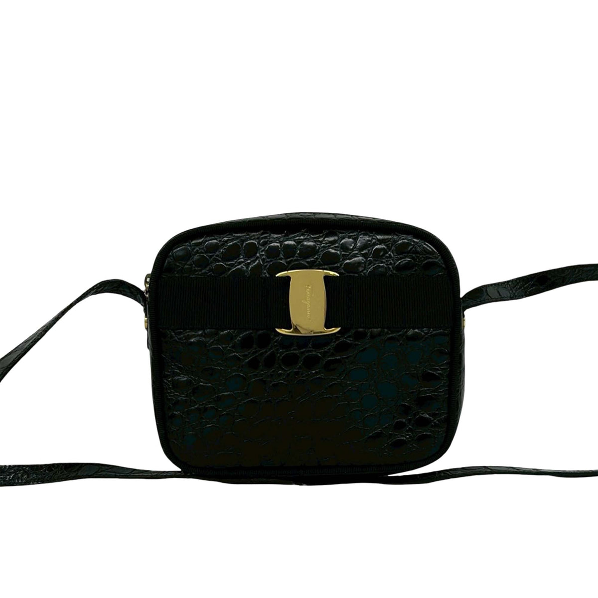 Ferragamo Croc Embossed Leather Vara Crossbody