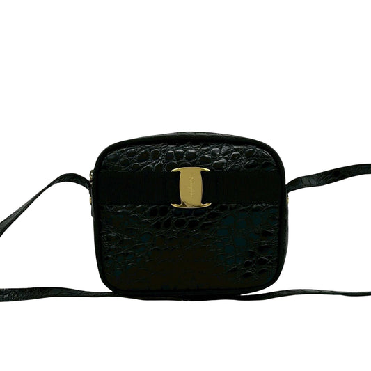 Ferragamo Croc Embossed Leather Vara Crossbody