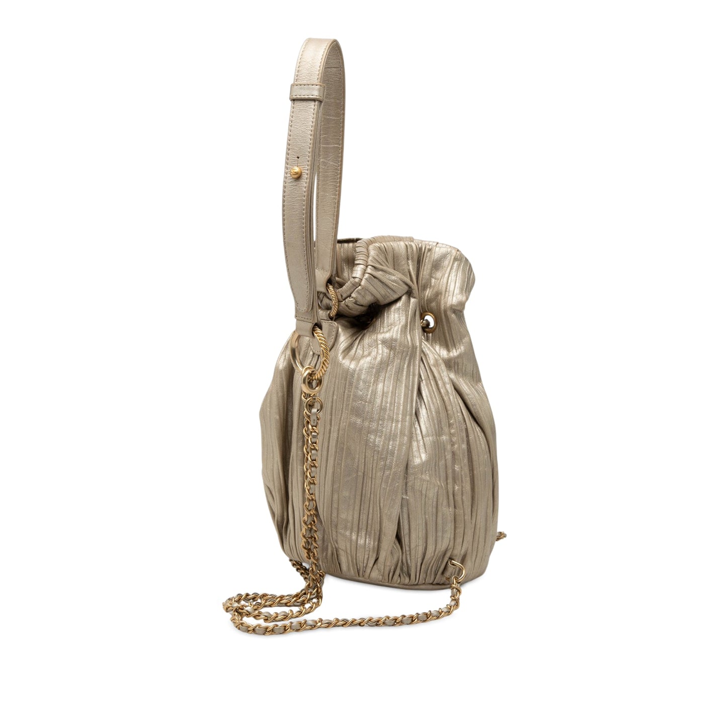 Chanel Small Metallic Calfskin Coco Pleats Drawstring Backpack