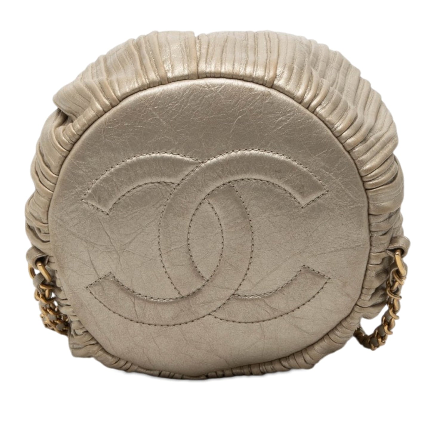 Chanel Small Metallic Calfskin Coco Pleats Drawstring Backpack