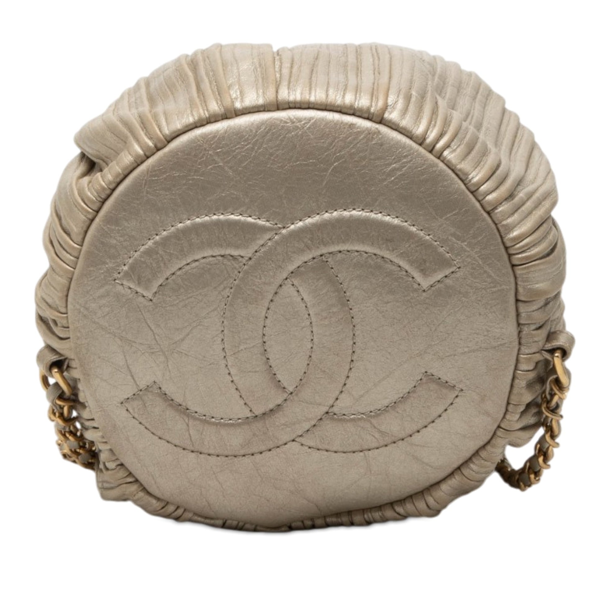 Chanel Small Metallic Calfskin Coco Pleats Drawstring Backpack