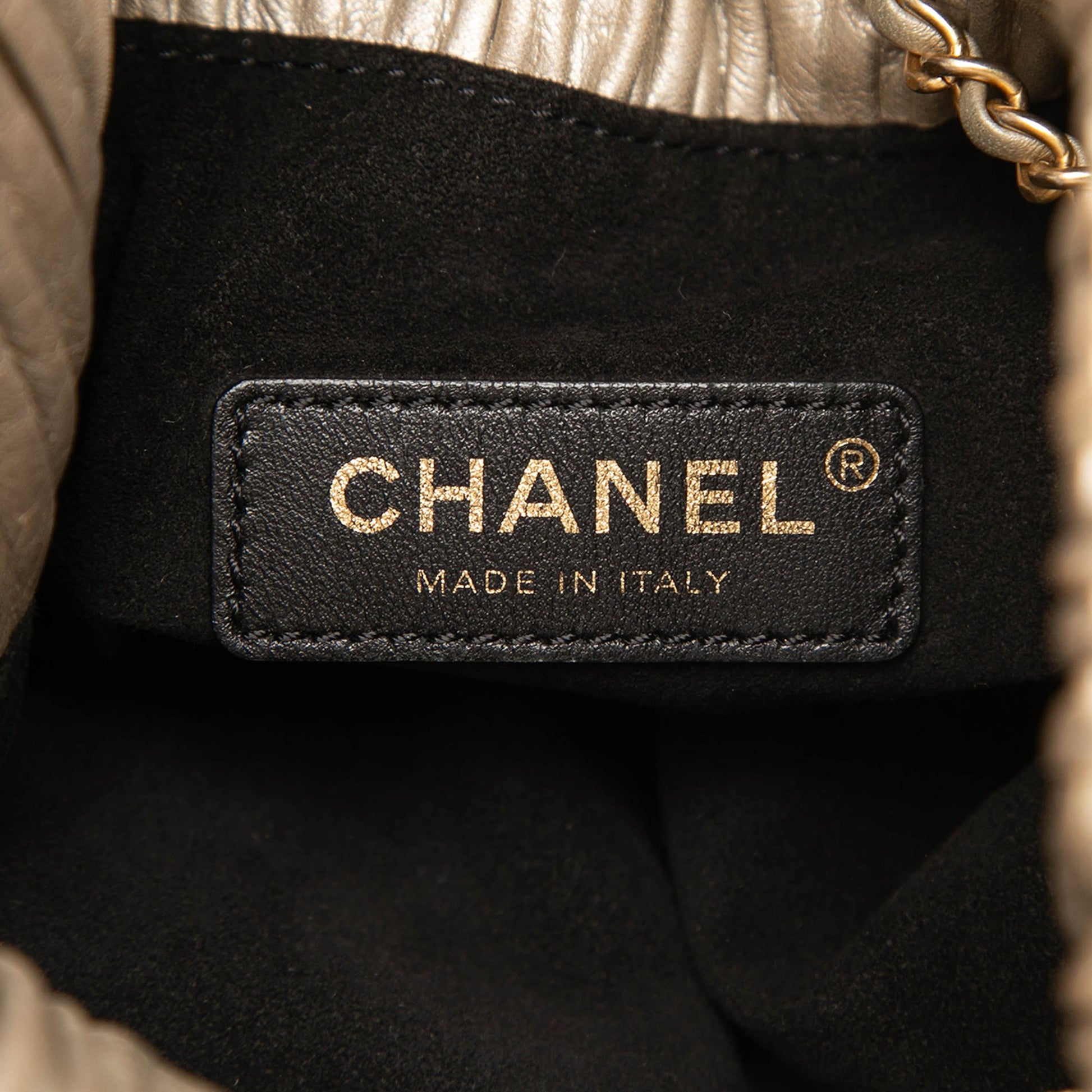 Chanel Small Metallic Calfskin Coco Pleats Drawstring Backpack