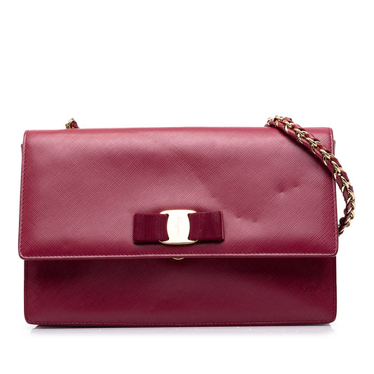 Ferragamo Medium Leather Vara Ginny Crossbody — Red