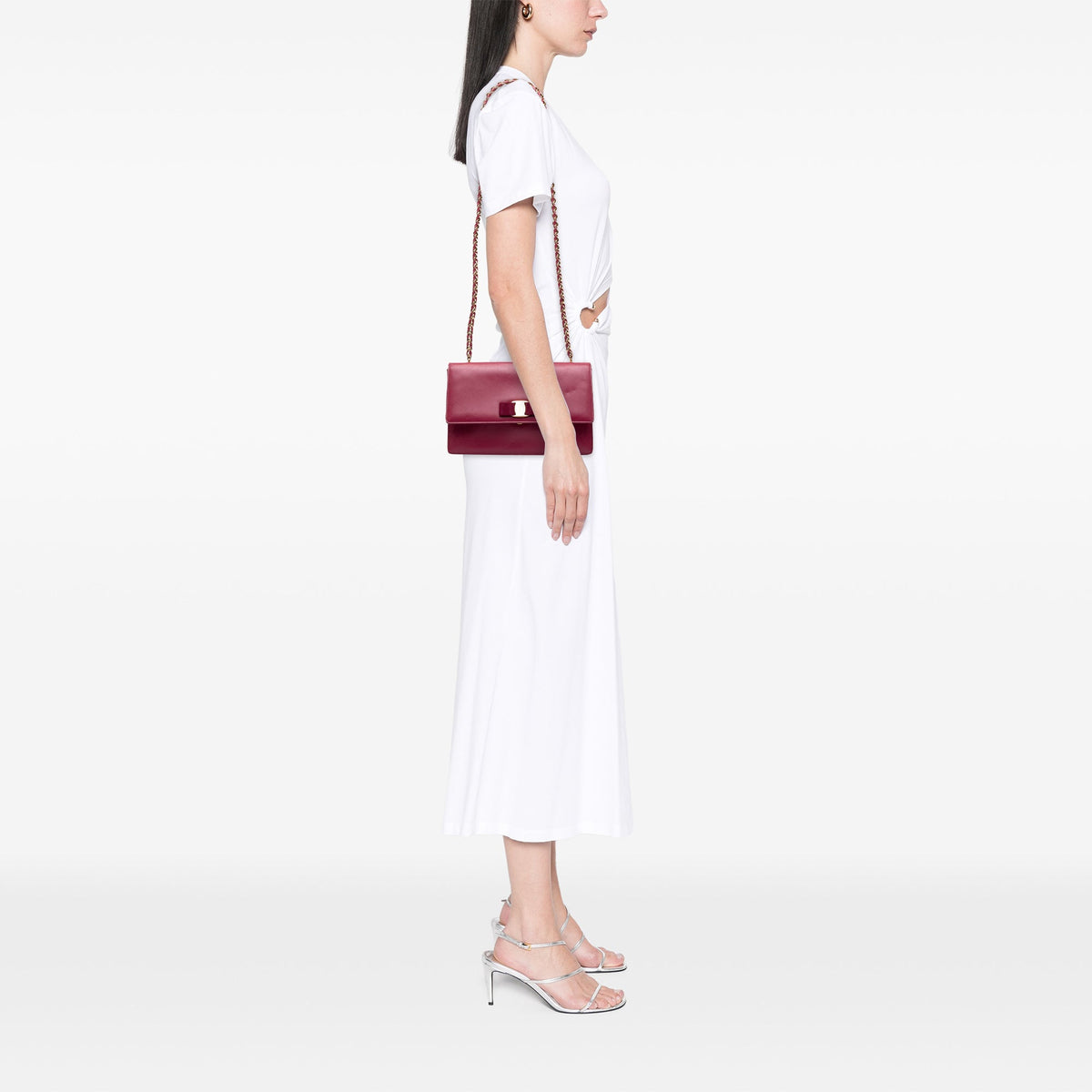 Ferragamo Medium Leather Vara Ginny Crossbody — Red