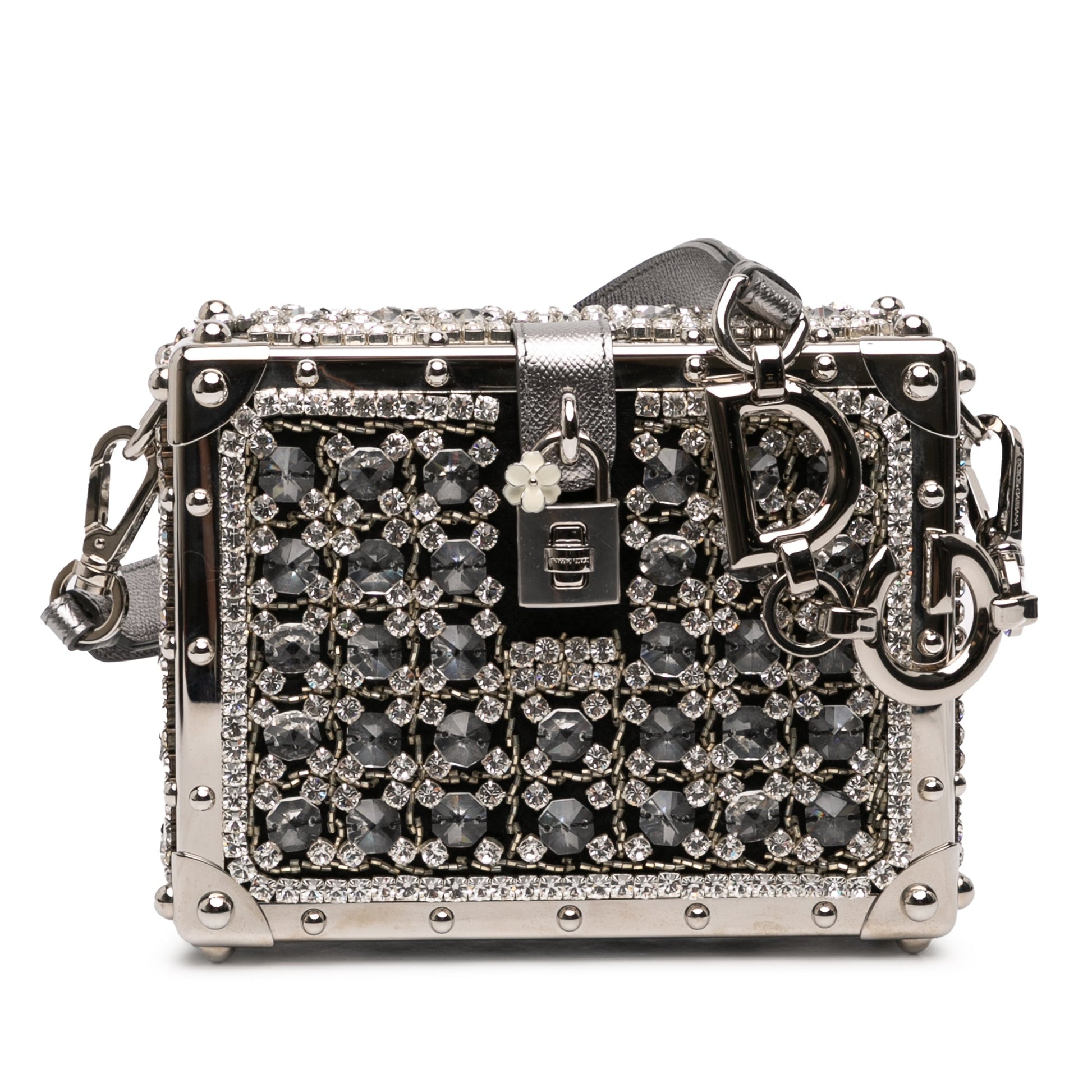 Dolce & Gabbana Rhinestone Embellished Jacquard Dolce Box Bag