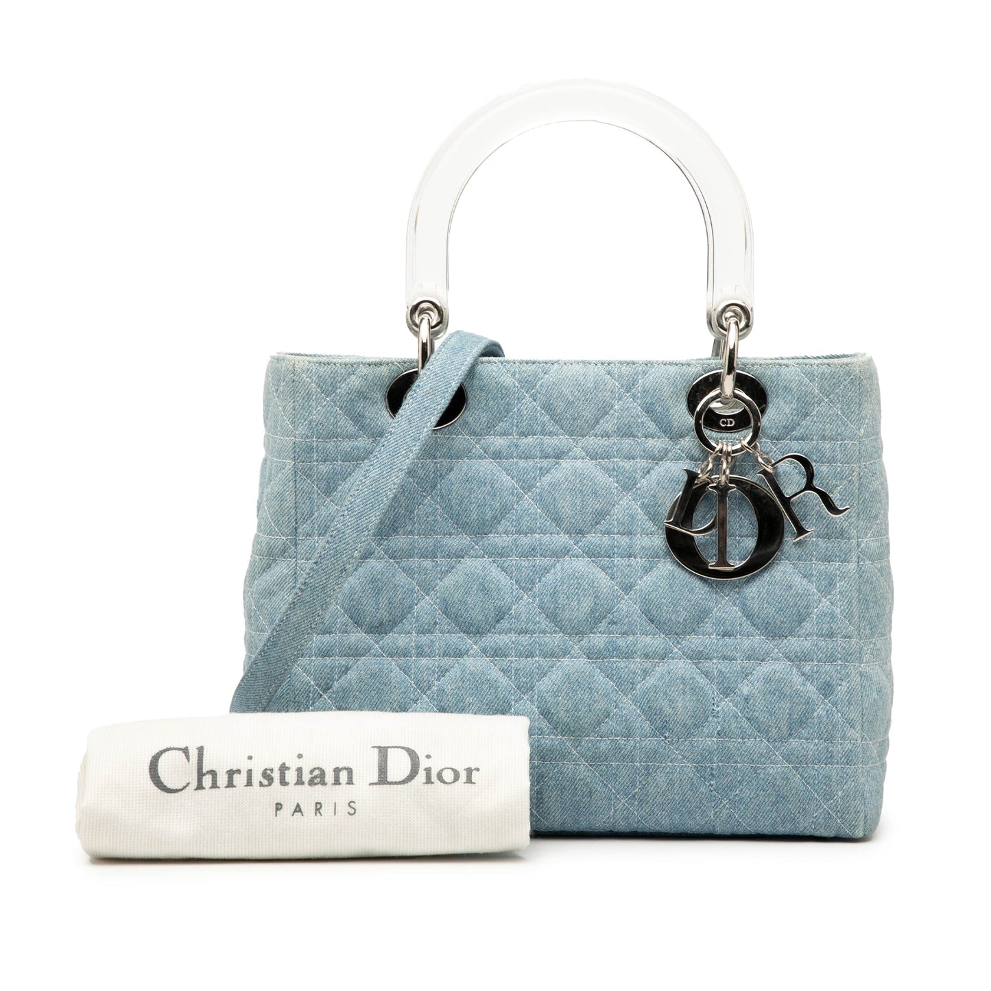 Dior Medium Denim Cannage Acrylic Handles Lady Dior