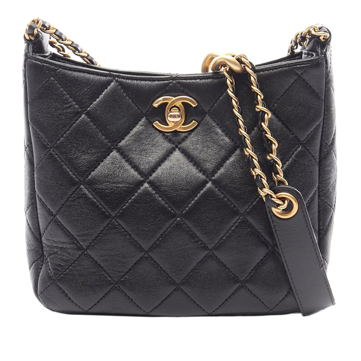 Chanel Quilted Lambskin Multi Chain Hobo — Black