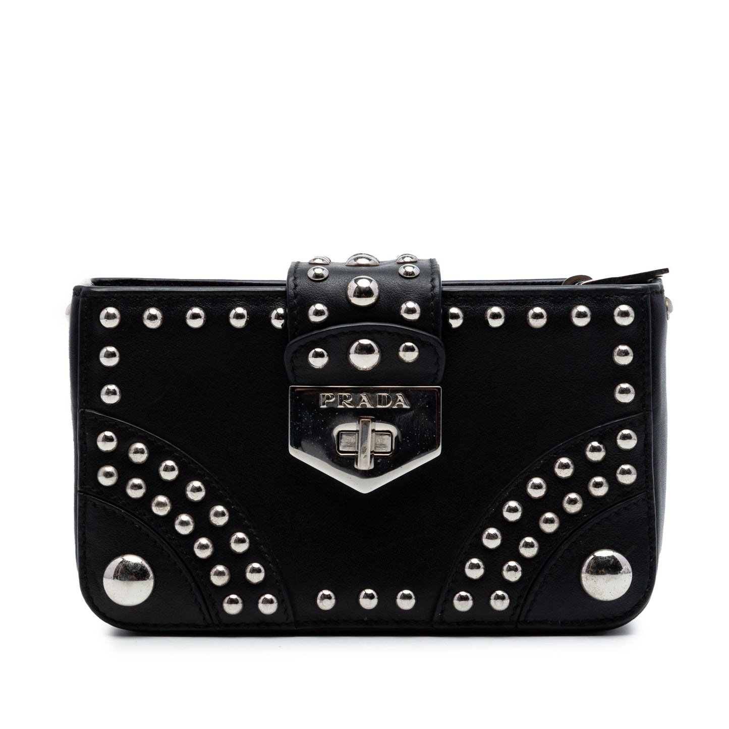 Prada City Calfskin Studded Elektra Turn Lock Clutch