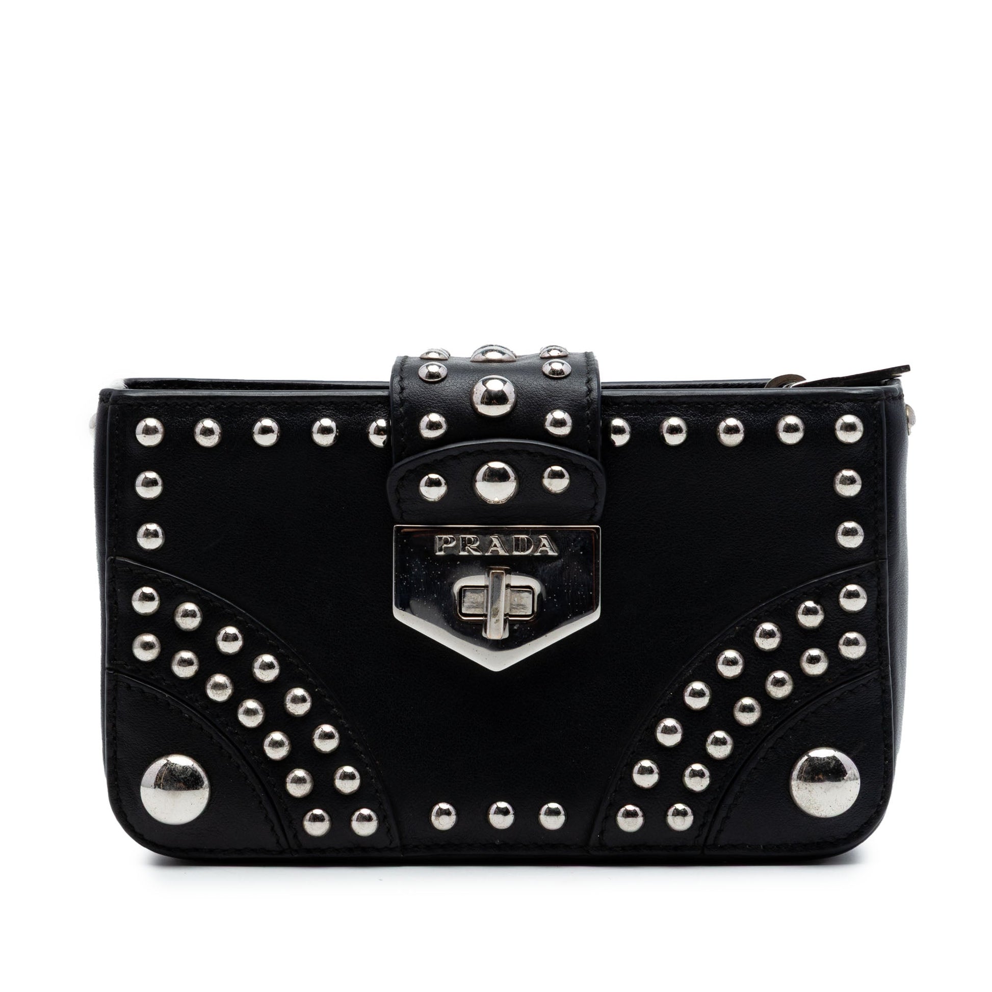 Prada City Calfskin Studded Elektra Turn Lock Clutch