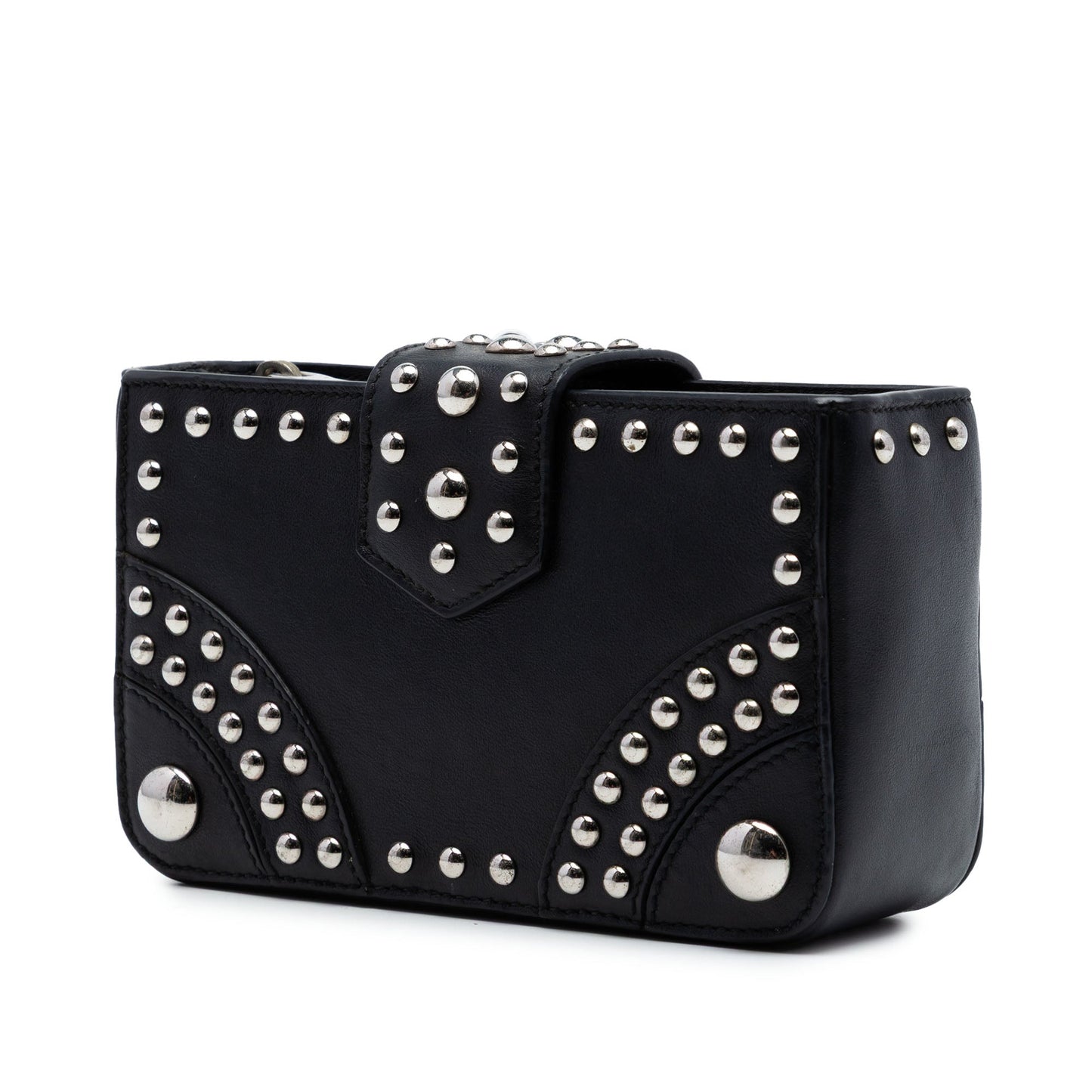 Prada City Calfskin Studded Elektra Turn Lock Clutch