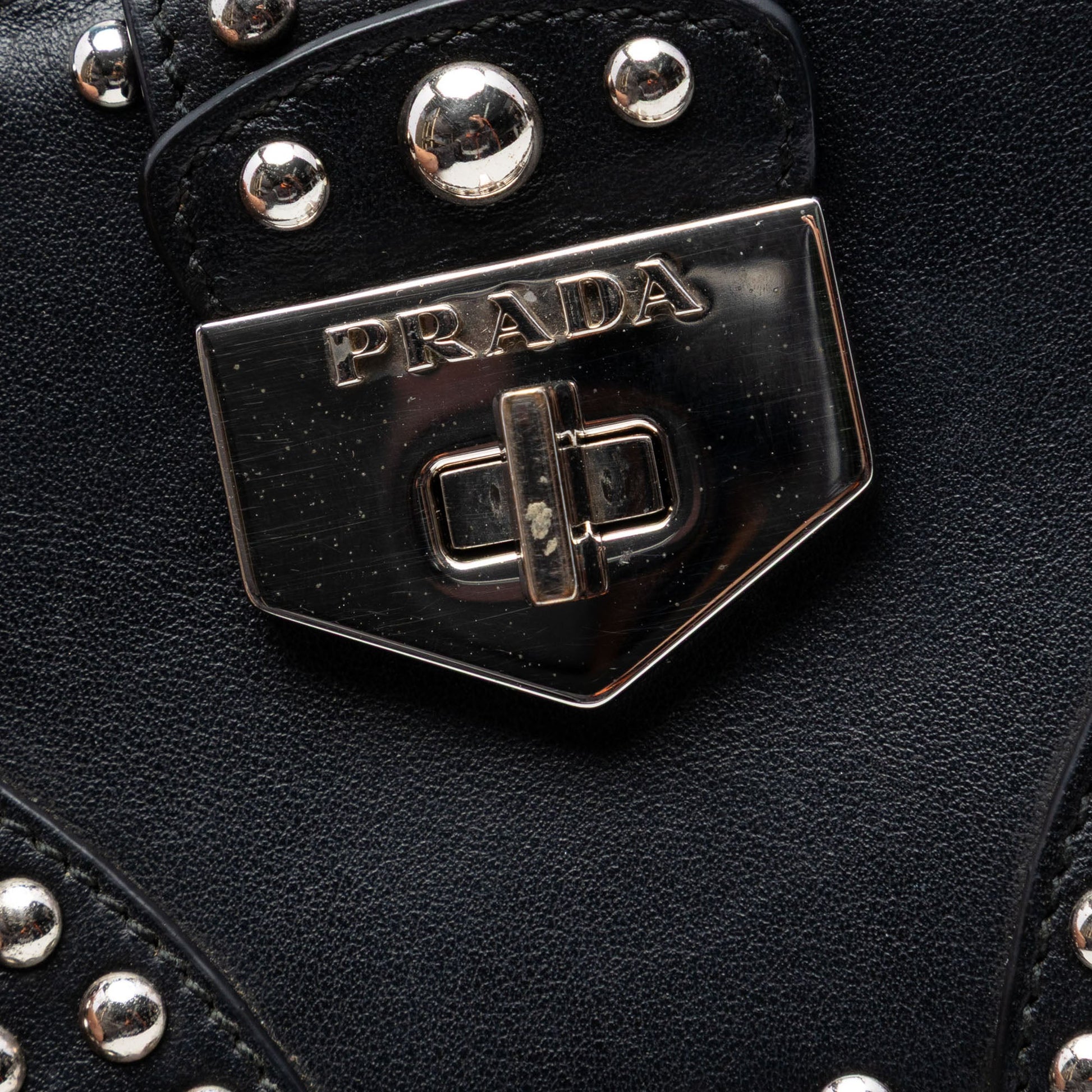 Prada City Calfskin Studded Elektra Turn Lock Clutch