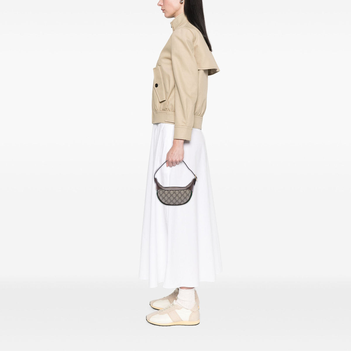 Gucci Mini GG Supreme Web Ophidia Shoulder Bag — Beige