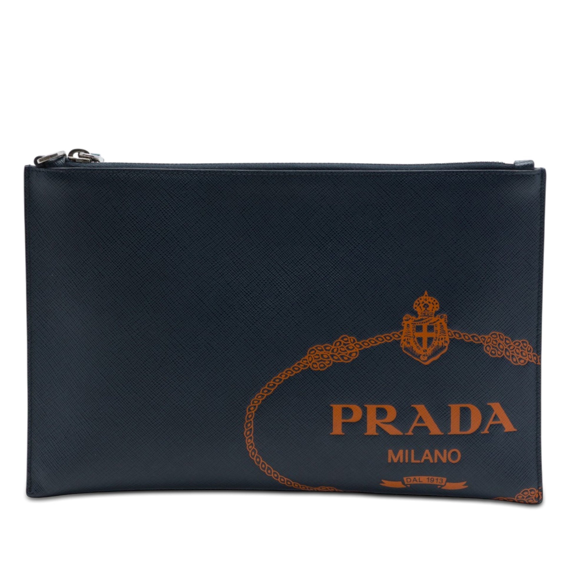 Prada Saffiano Logo Clutch