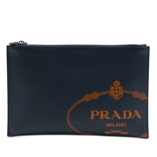 Prada Saffiano Logo Clutch