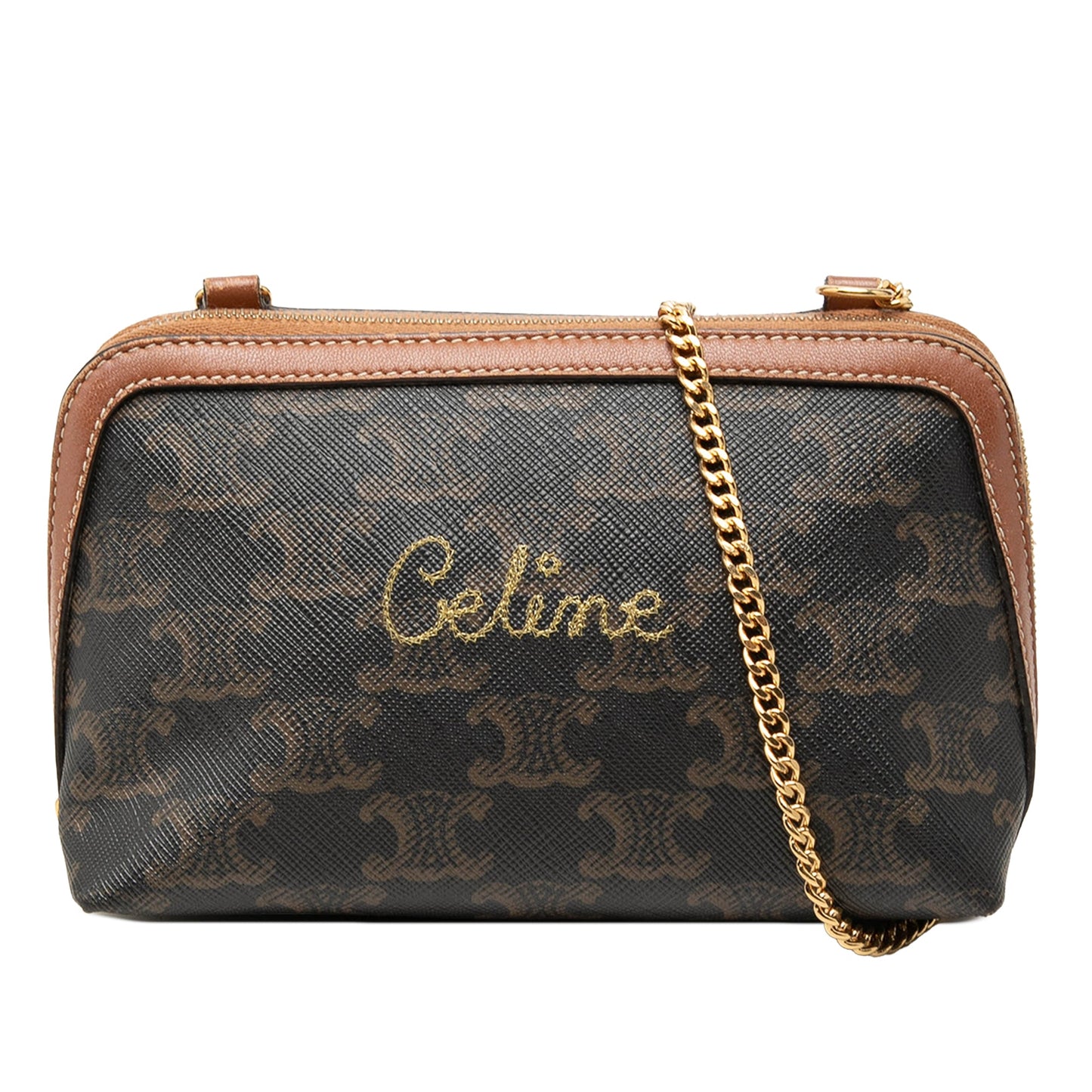 Celine Triomphe Coated Canvas Embroidered Logo Clutch On Chain