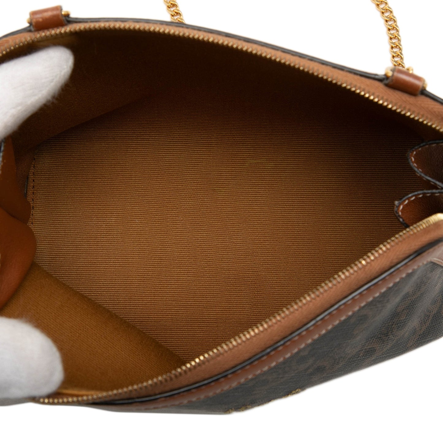 Celine Triomphe Coated Canvas Embroidered Logo Clutch On Chain