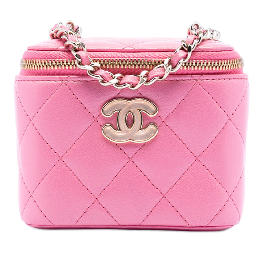 Chanel Mini CC Quilted Lambskin Beaded Heart Charms Chain Vanity Case