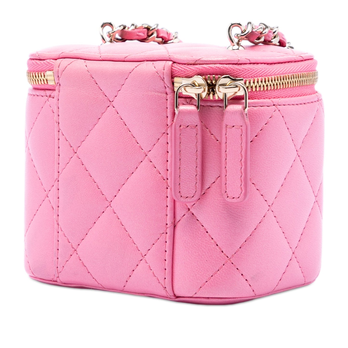 Chanel Mini CC Quilted Lambskin Beaded Heart Charms Chain Vanity Case