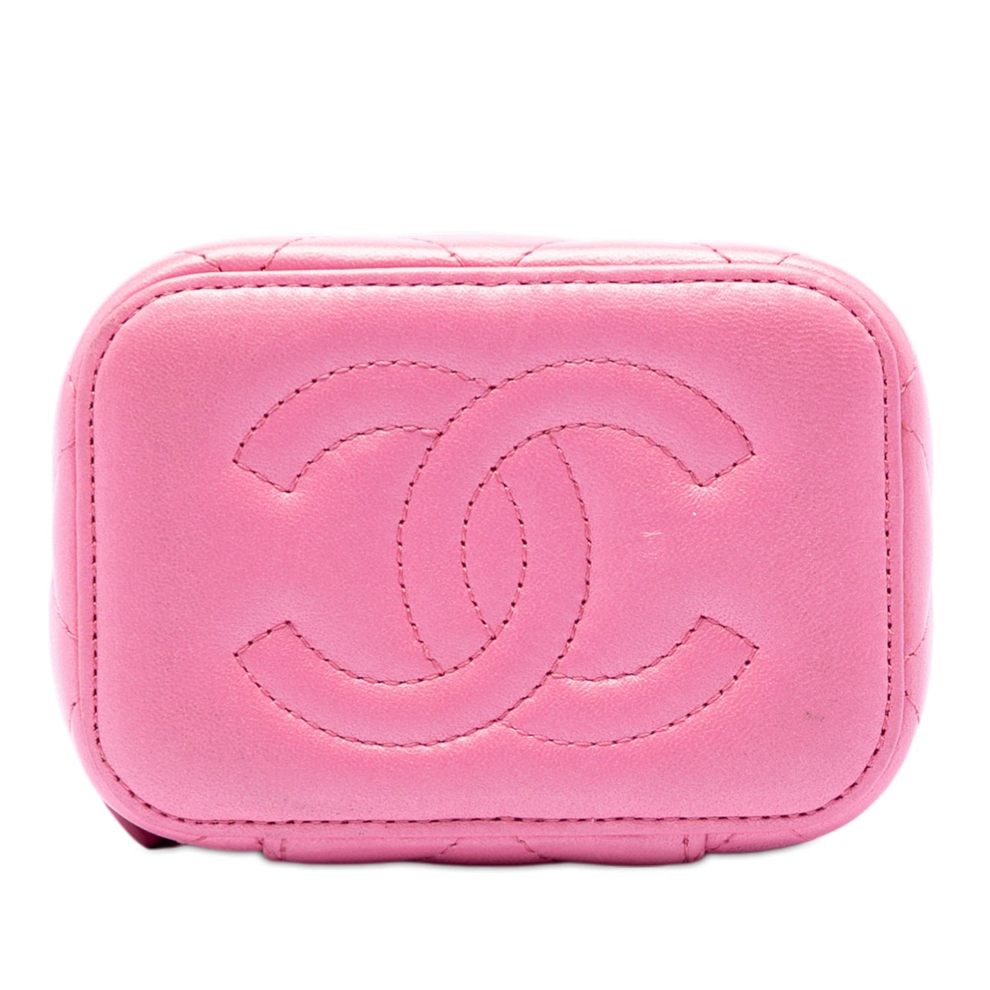 Chanel Mini CC Quilted Lambskin Beaded Heart Charms Chain Vanity Case