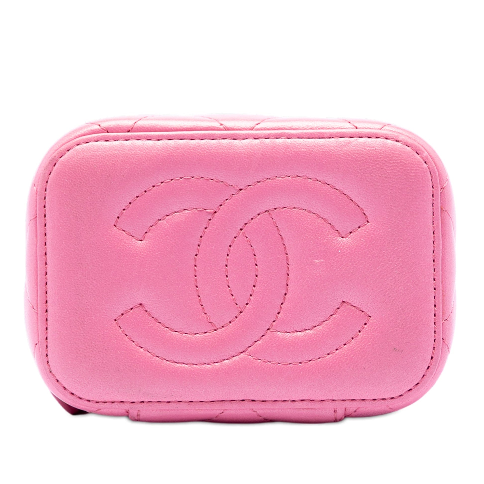 Chanel Mini CC Quilted Lambskin Beaded Heart Charms Chain Vanity Case