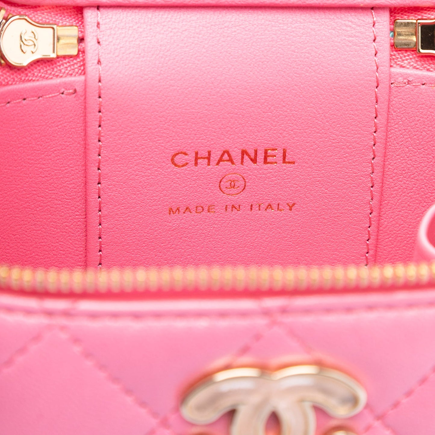 Chanel Mini CC Quilted Lambskin Beaded Heart Charms Chain Vanity Case