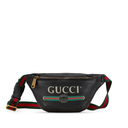 Gucci Small Grained Calfskin Web Logo Belt Bag