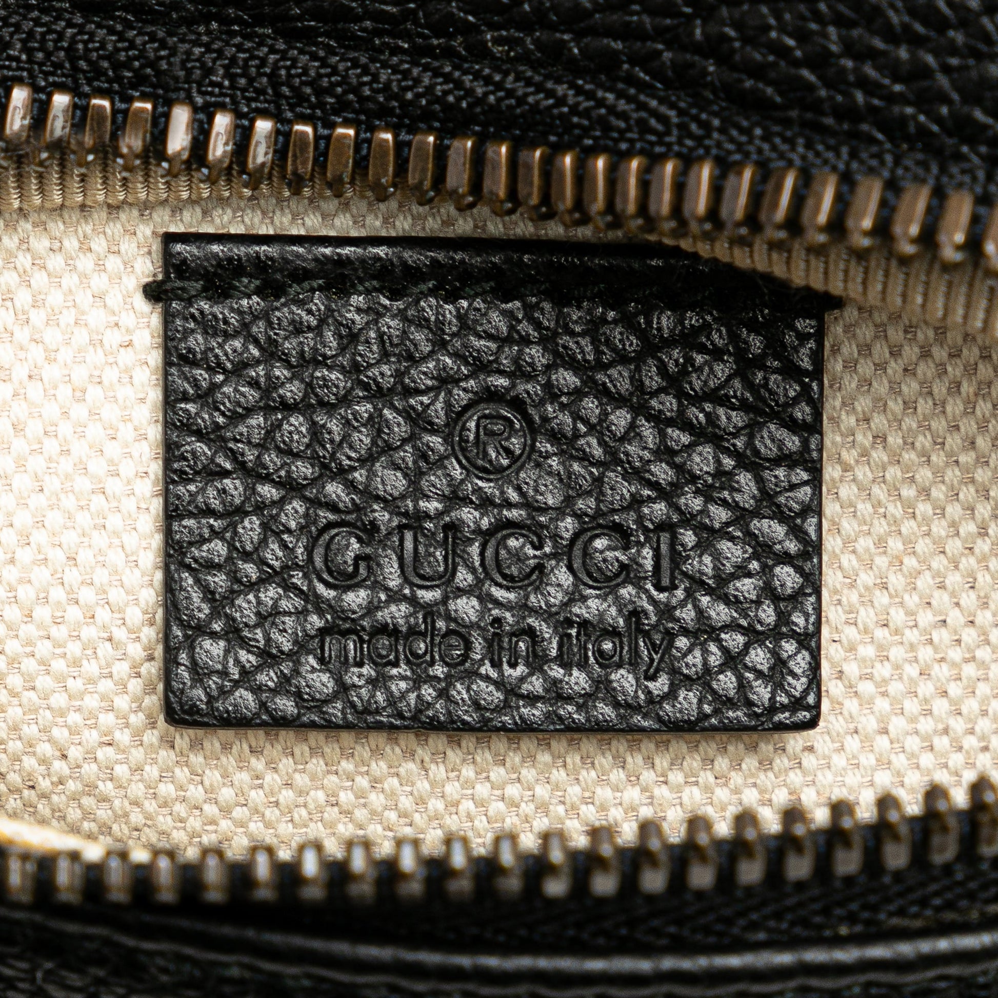 Gucci Small Grained Calfskin Web Logo Belt Bag