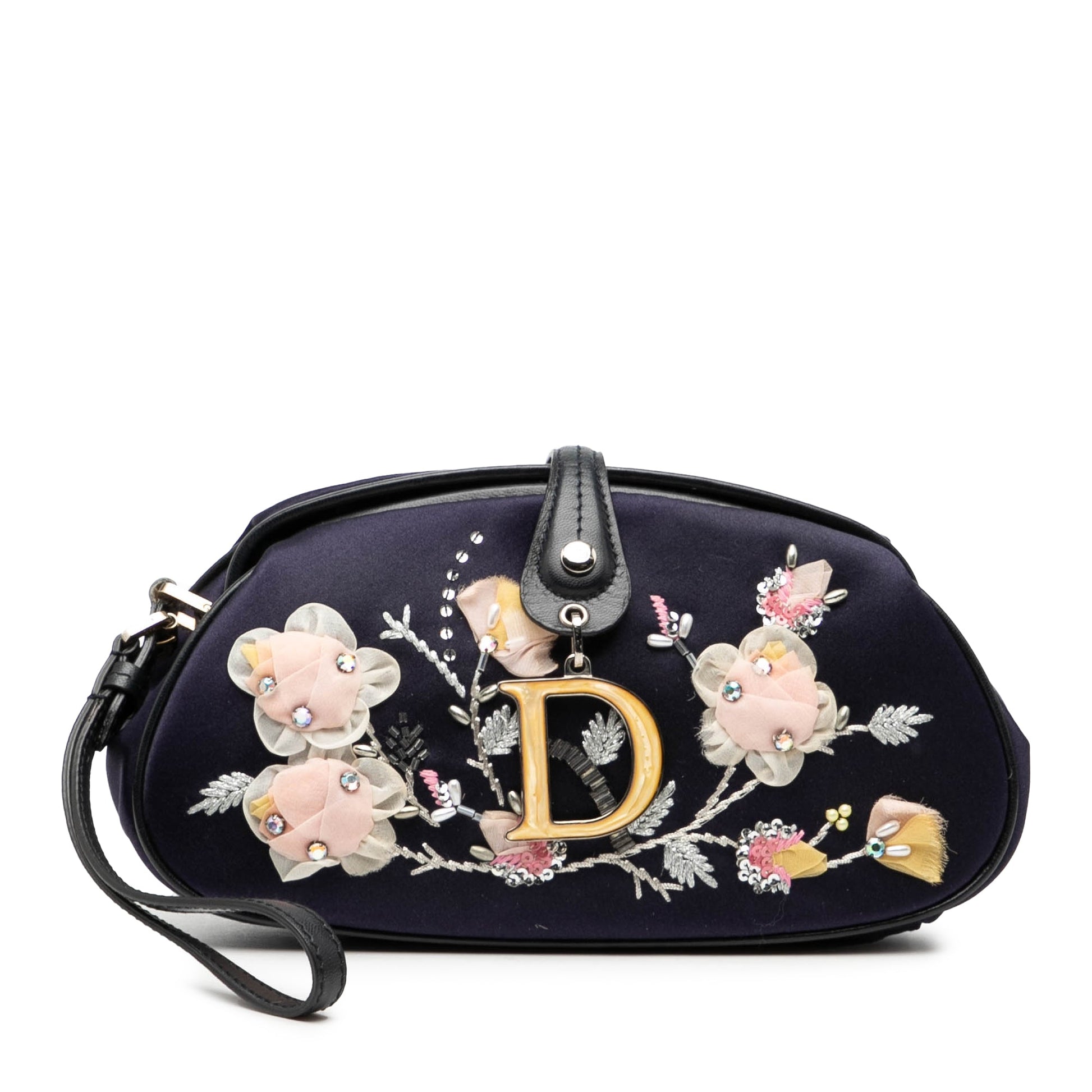 Dior Limited Edition Satin Floral Beaded Embroidered Detective Clutch