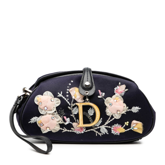 Dior Limited Edition Satin Floral Beaded Embroidered Detective Clutch