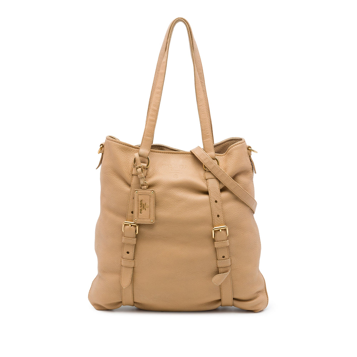 Prada Vitello Daino Open Convertible Tote — Beige
