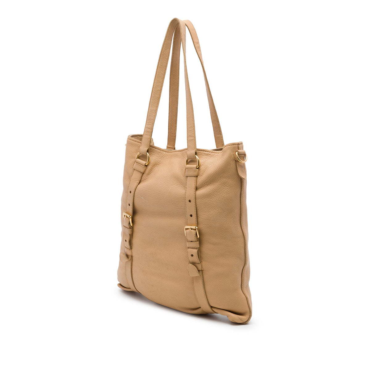 Prada Vitello Daino Open Convertible Tote — Beige