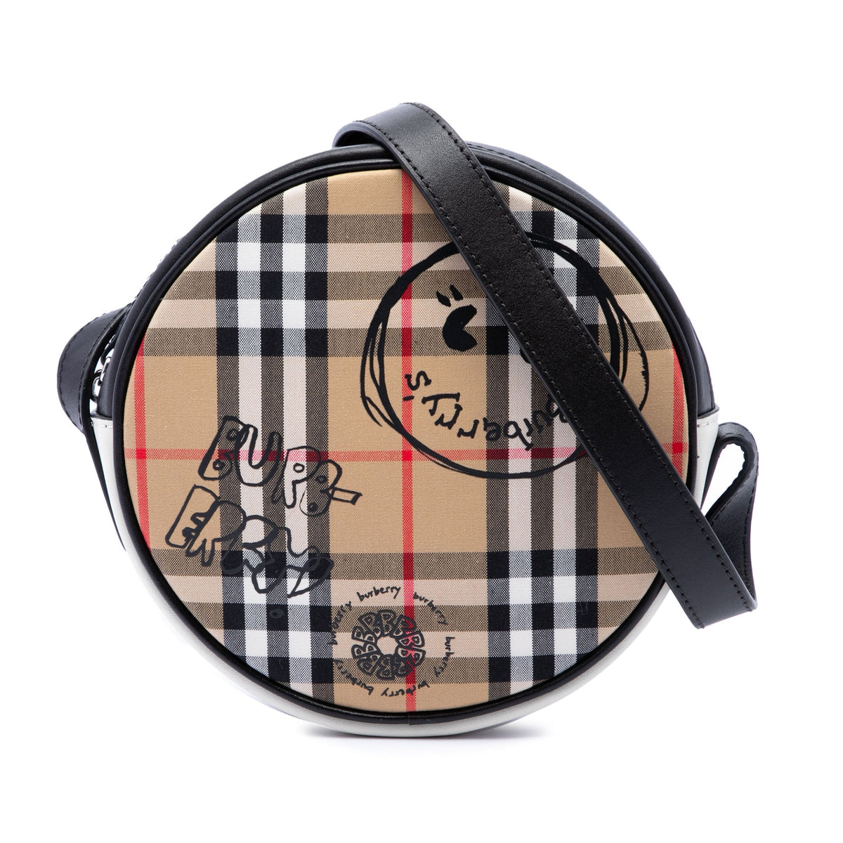 Burberry House Check Canvas and Calfskin Cartoon Print Round Crossbody