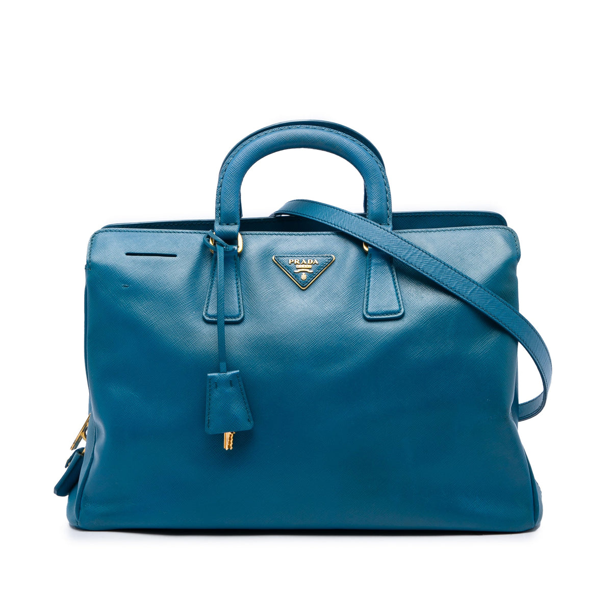 Prada Medium Saffiano Lux Zip Tote — Blue