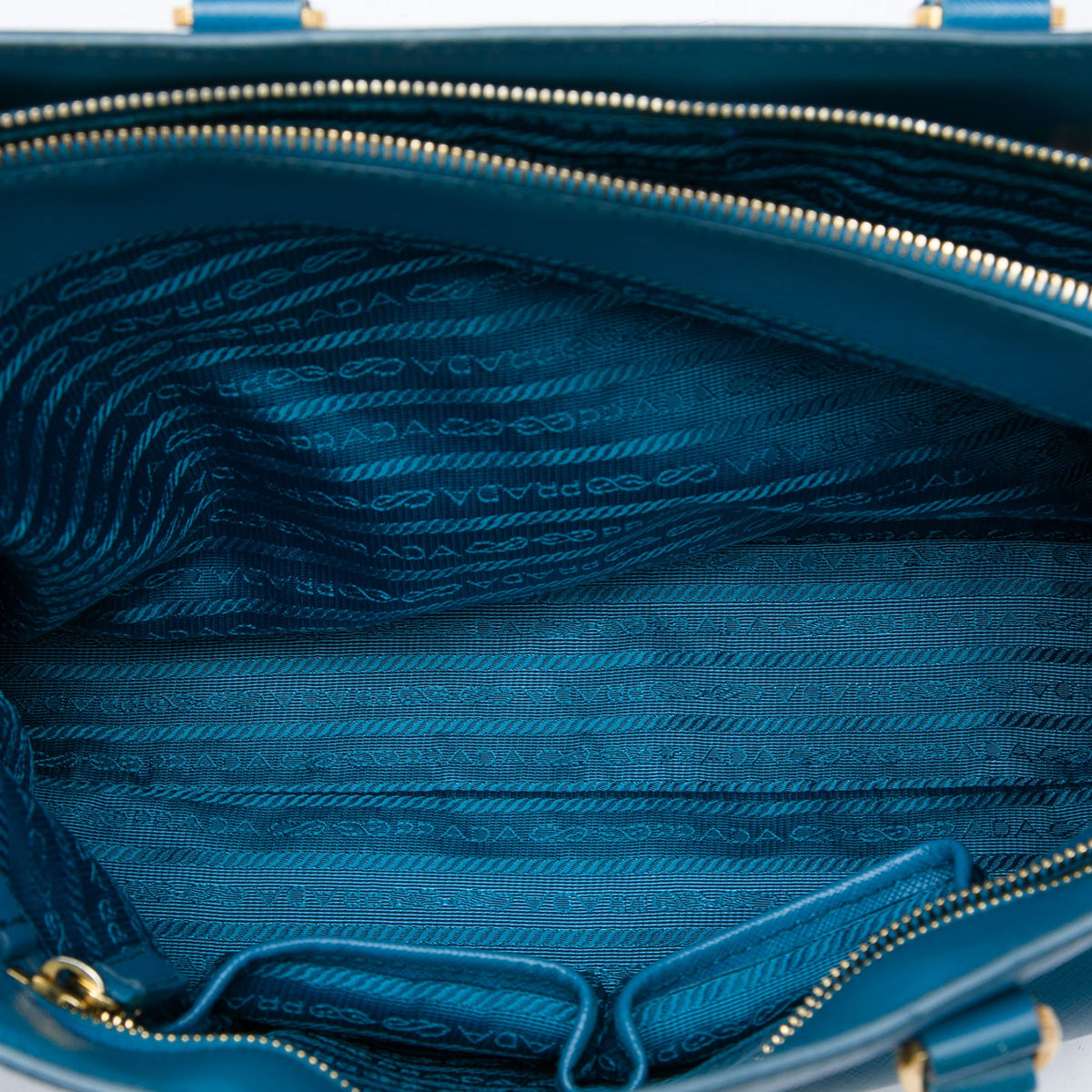 Prada Medium Saffiano Lux Zip Tote — Blue