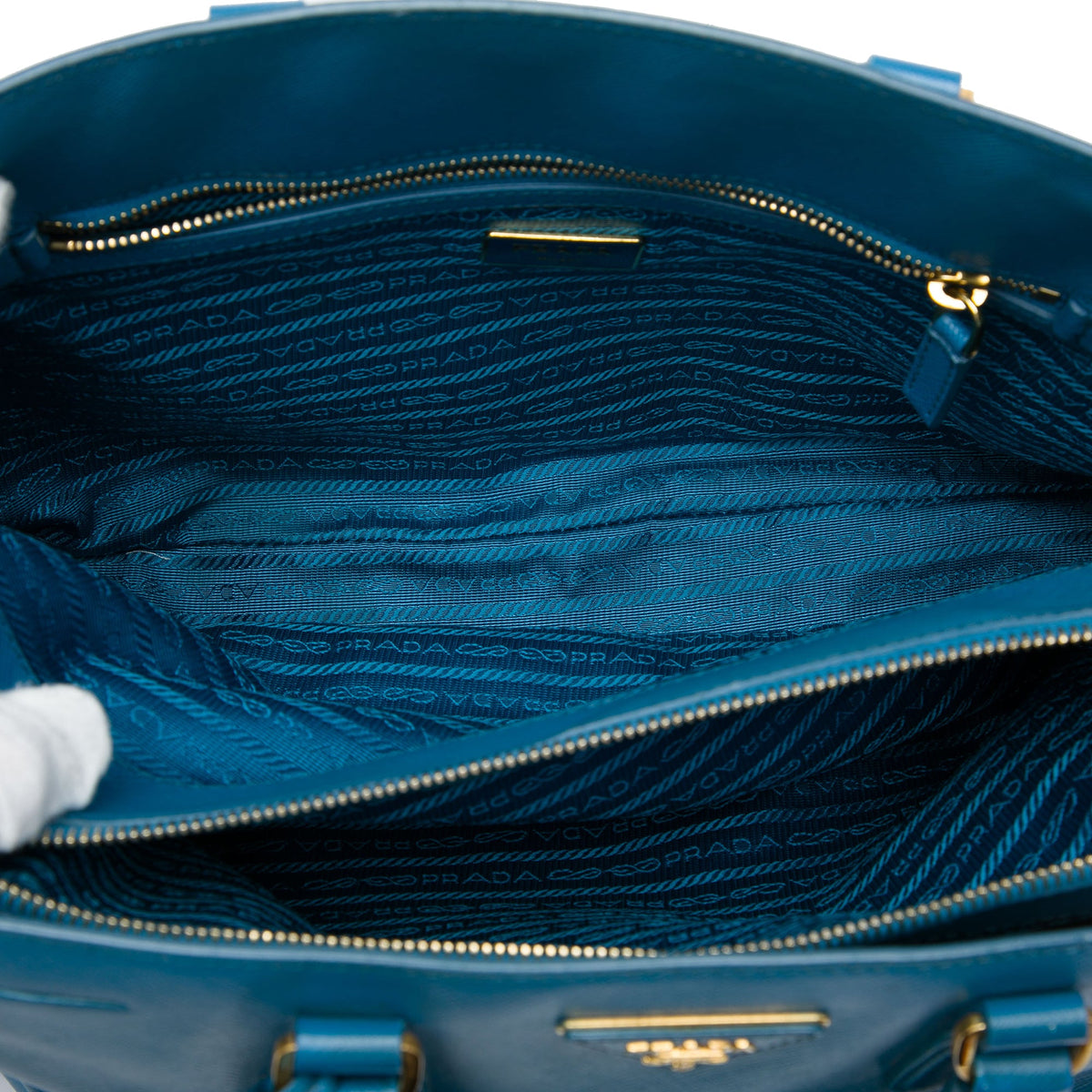 Prada Medium Saffiano Lux Zip Tote — Blue