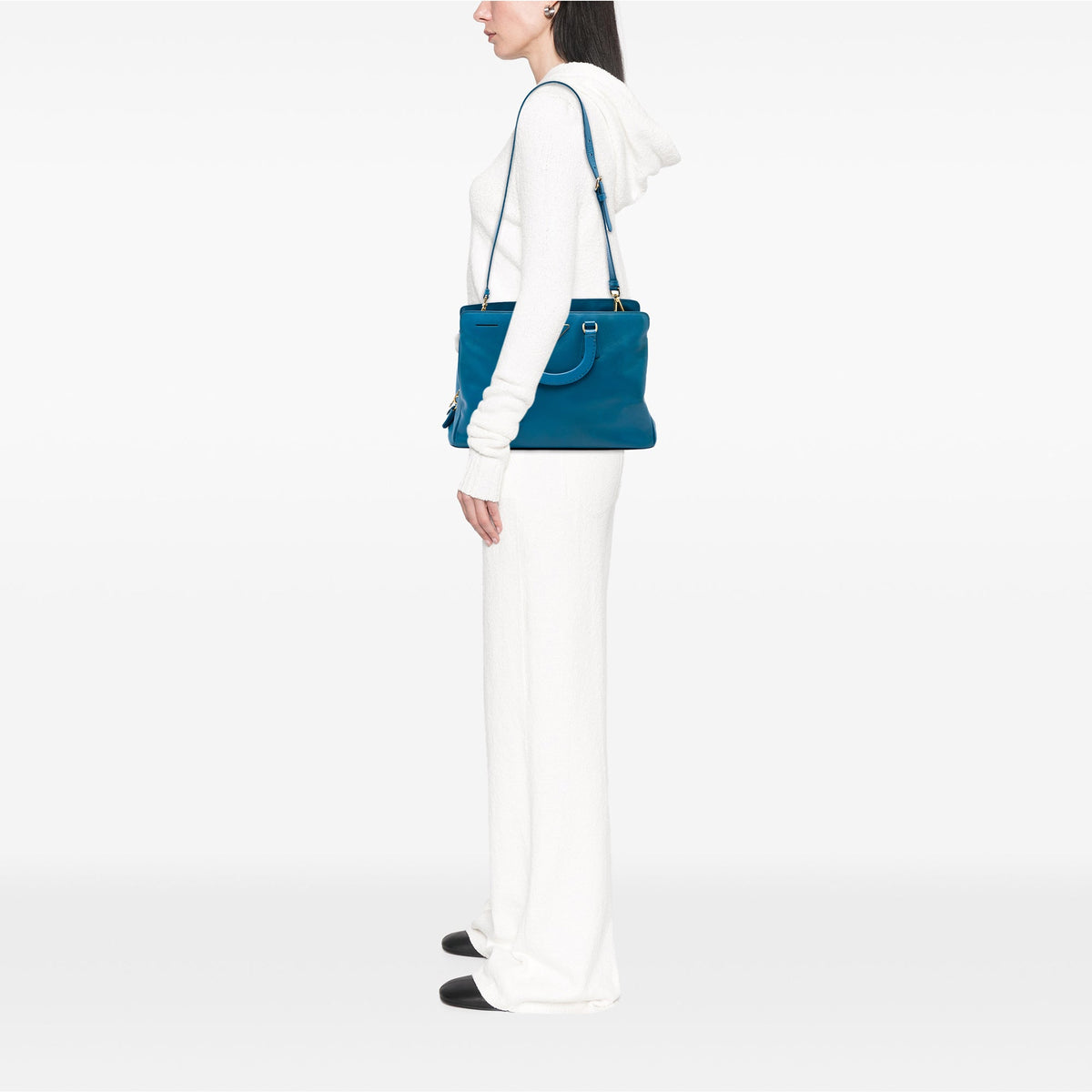 Prada Medium Saffiano Lux Zip Tote — Blue