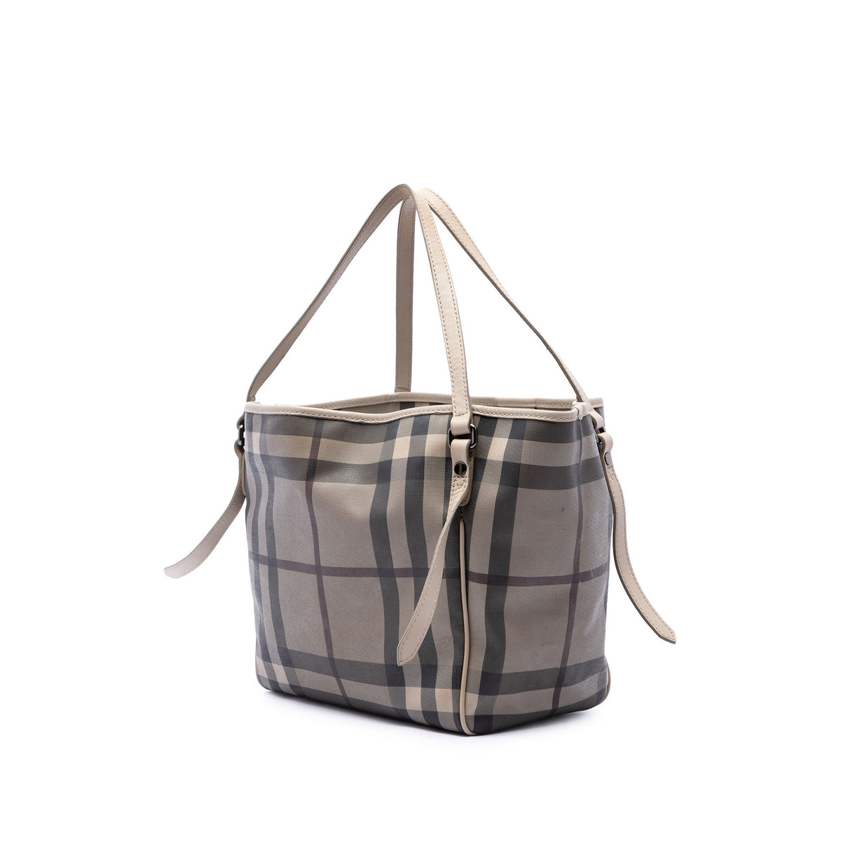 Burberry Small Smoke Check Coated Canvas Canterbury Tote — Gray