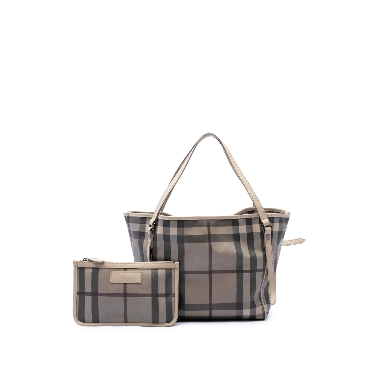 Burberry Small Smoke Check Coated Canvas Canterbury Tote — Gray