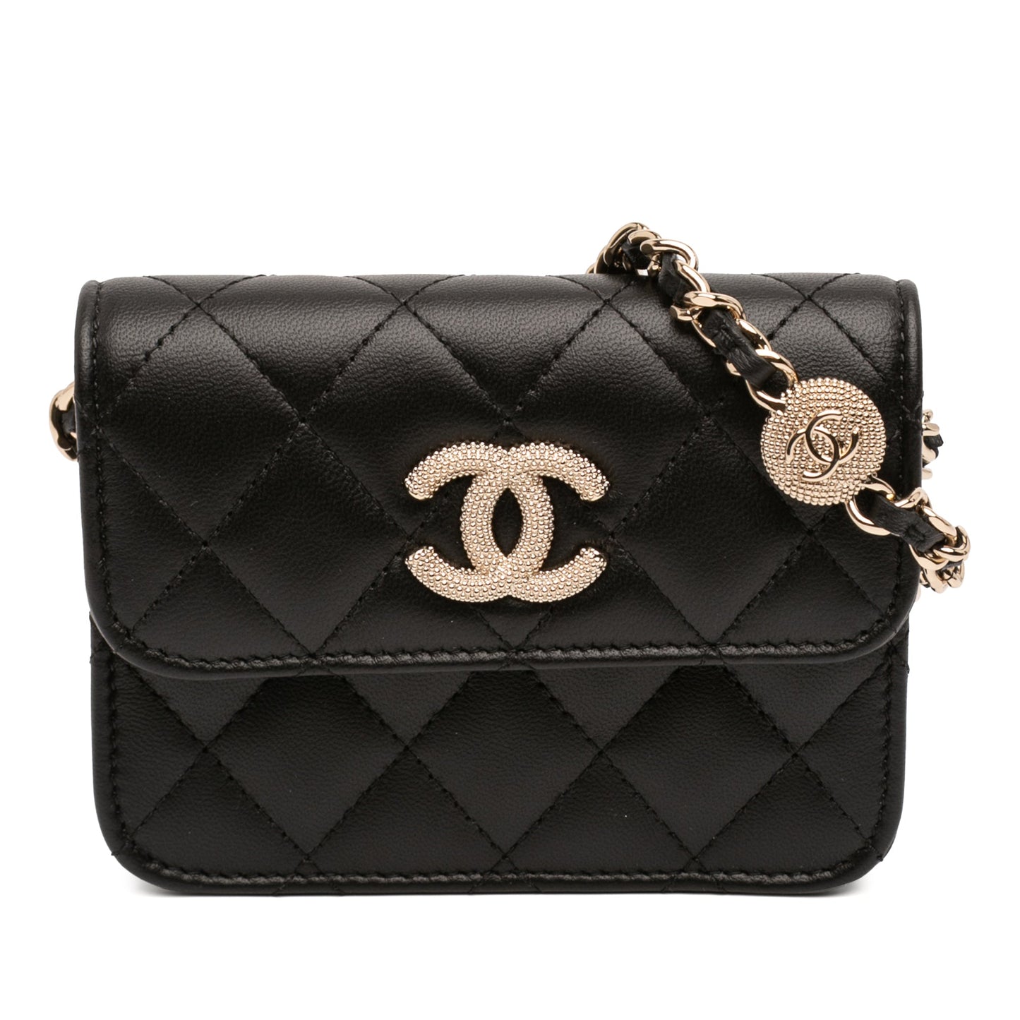 Chanel CC Quilted Lambskin Strass Clutch With Chain