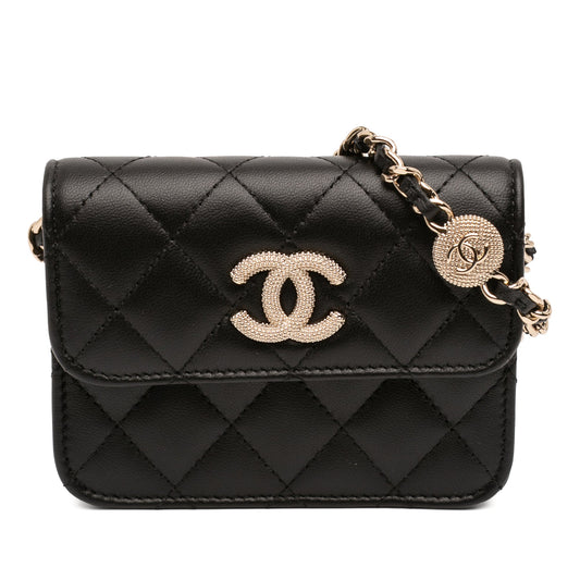 Chanel CC Quilted Lambskin Strass Clutch With Chain